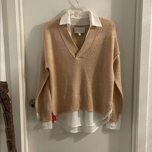 NWT Brochu Walker XS Buff Melange w/white Holm layered VEE Sweater $398